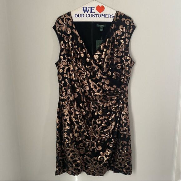 Lauren Ralph Lauren Dresses & Skirts - LAUREN RALPH LAUREN Sequined Metallic Surplice Midi V Neck Dress Black 22W